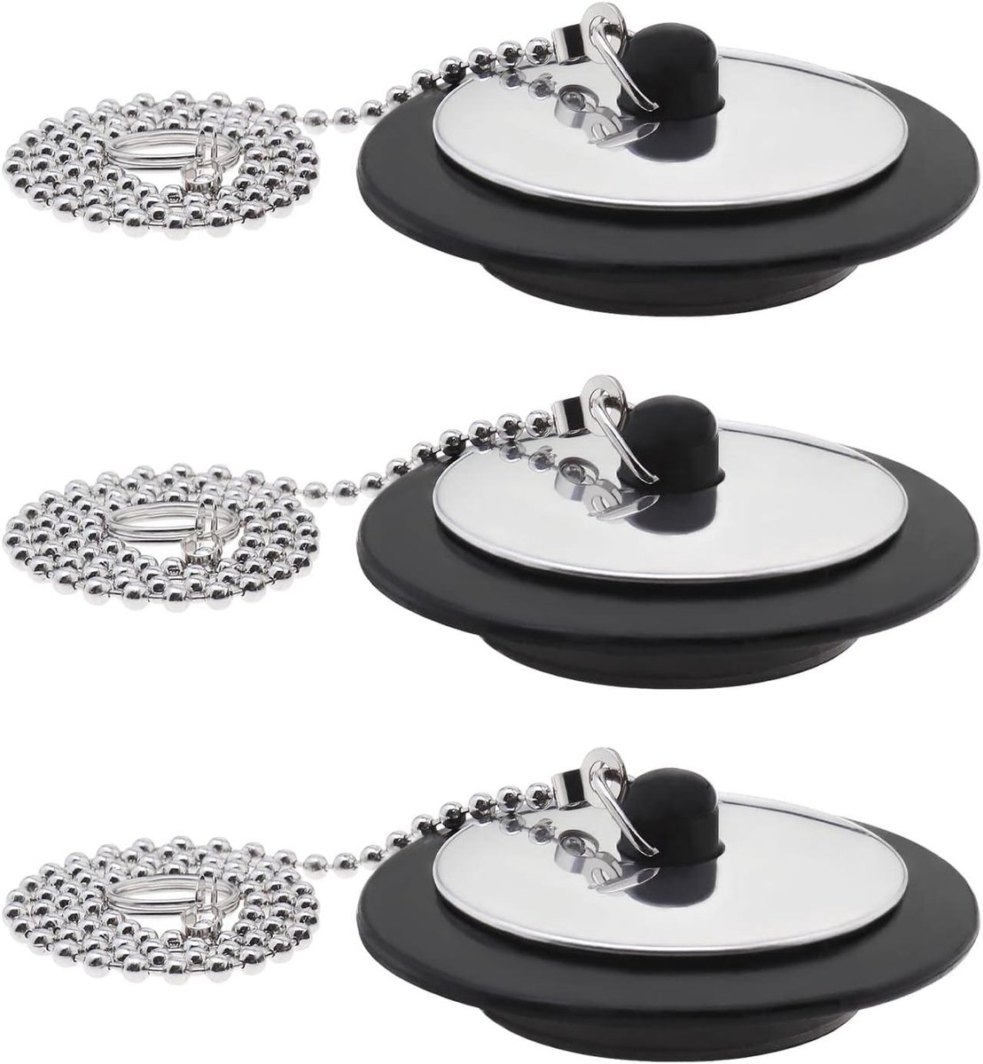 3X Bad Plug 43 mm Universele Spoelbak Plug Afvoerstop met Bal Ketting en Opknoping Ring Rubber Afvoerdeksel Trap Zeef Vervanging voor Bad Gootsteen Badkamer Keuken Thuis