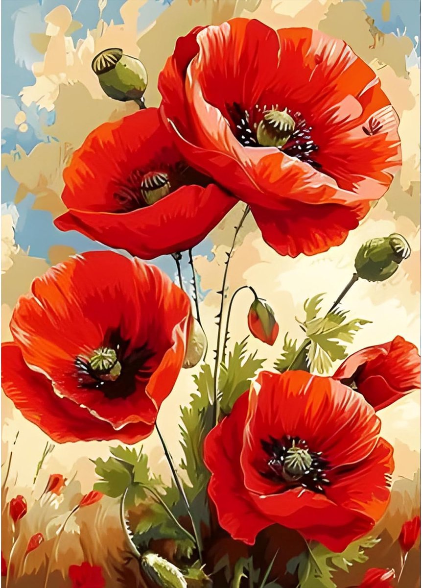Poppy Flowers Diamond Painting Kits voor volwassenen, beginners, 5D rode bloemen, diamond art, doe-het-zelf, ronde volledige boor, groentekunst met schilderset, ontspannend handwerk voor thuis