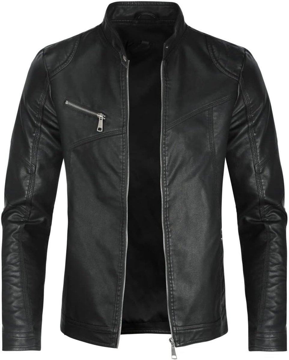 Heren Lederen Jassen Casual Stand Kraag Jas Volledige Rits Bomberjack Lange Mouw Outdoor