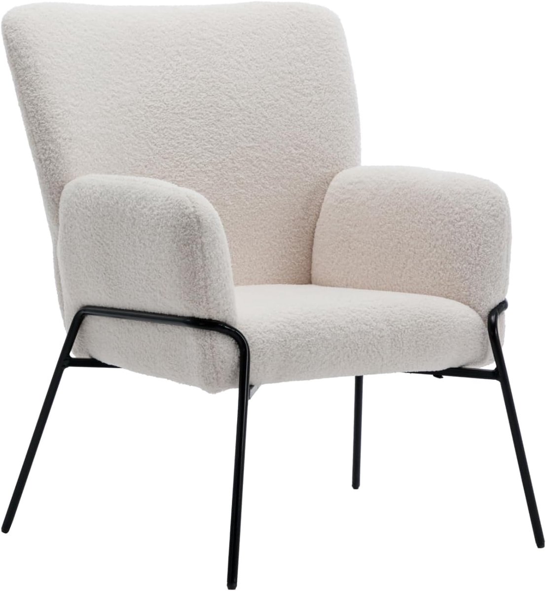 Freia Loungestoel, woonkamerstoel, cocktailstoel, gestoffeerde stoel, woonkamer, moderne accentstoel met rugleuning, relaxstoel, wit