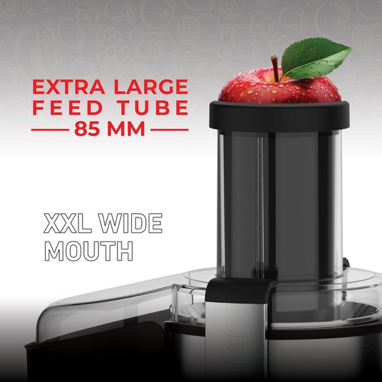 SnelShoppen - Fruit- en Groentensapcentrifuge 1000 W RVS Extra Grote 85 mm Inlaatopening, 2 Snelheden, Antislip Rubber Voeten, Keukenaccessoire — afbeelding 3