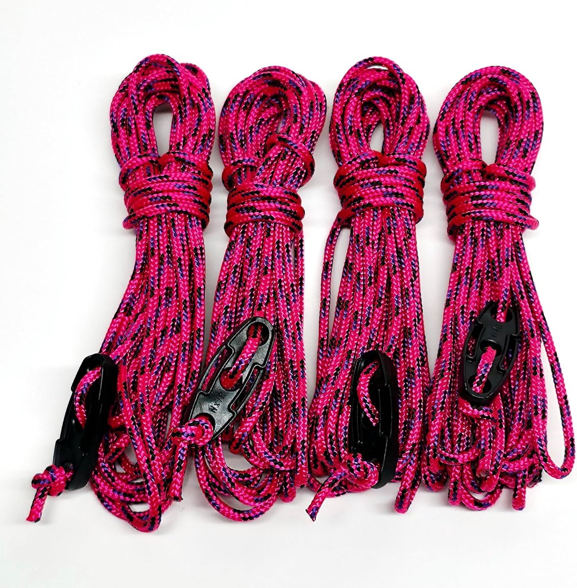 SnelShoppen - Guy Ropes 3 mm 4 m Tent Touwen Camping Kordels Heavy Duty 4 Stuks (Roze met Paars en Zwart)