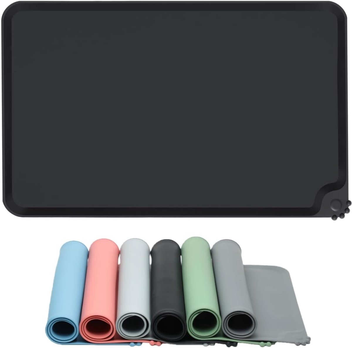 Voermatten voor Honden en Katten, Hondenbakmat Anti-slip, Huisdieren Voerbakmat met Verhoogde Rand, Waterdicht Voedermat, Voeronderlegger Makkelijk Schoon te Maken(Zwart,55x38cm)