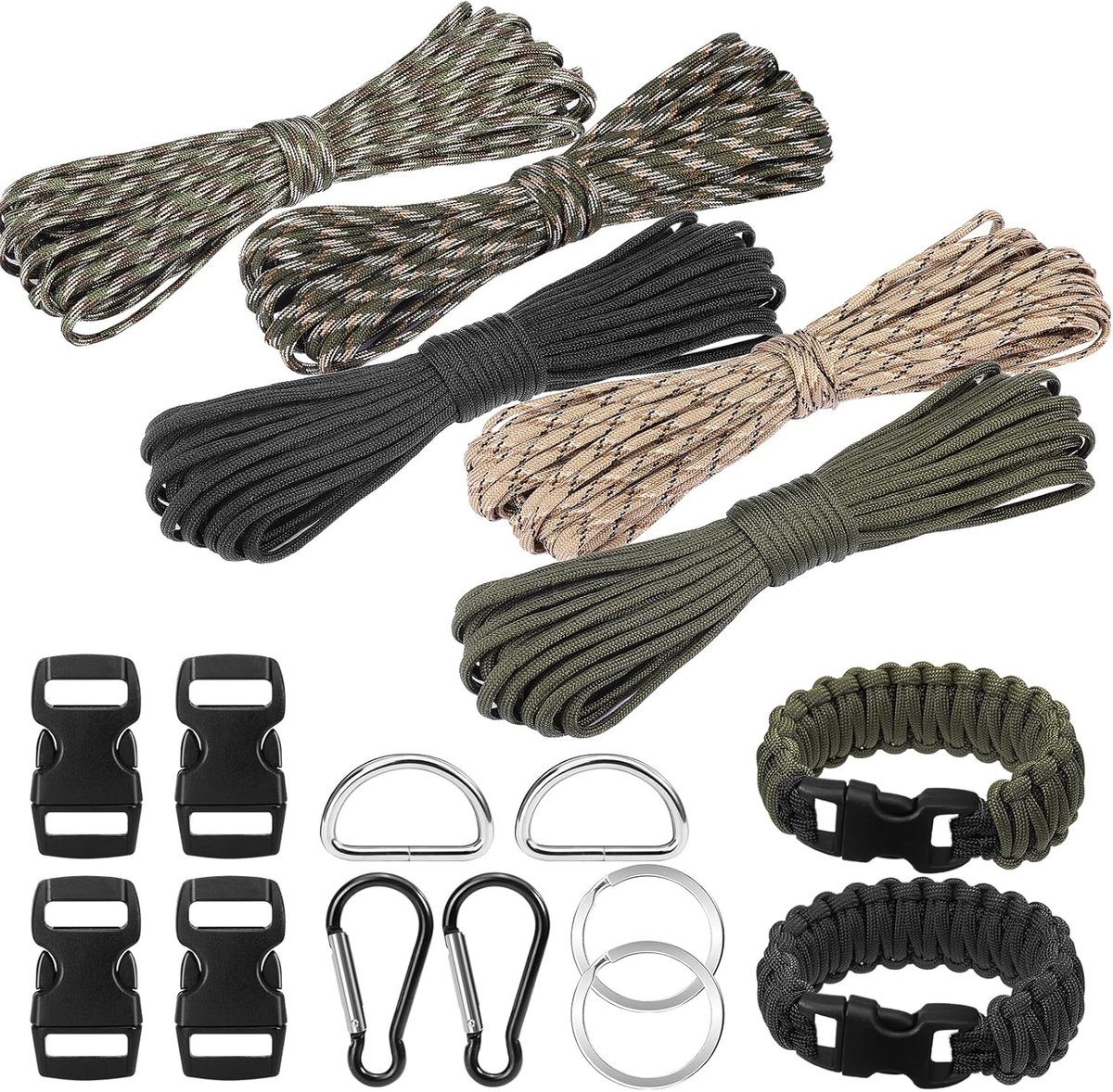 Set van 15 stuks Paracord, 5 stuks x 33ft/10m Paracord-armband