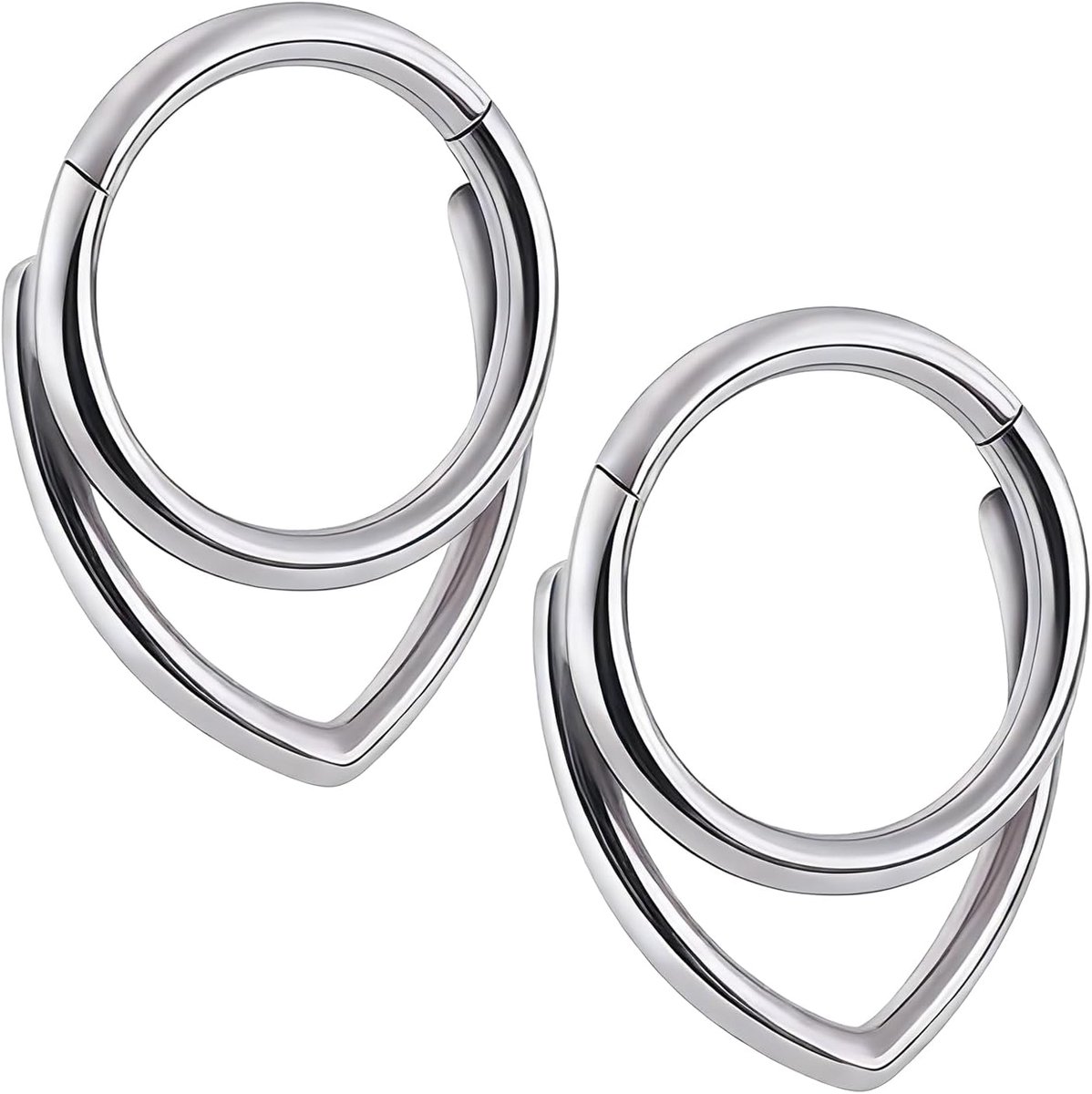 2 Stuks Clicker Neusring, Roestvrij Staal Septum Ringen Stacked Hinged Septum Clicker