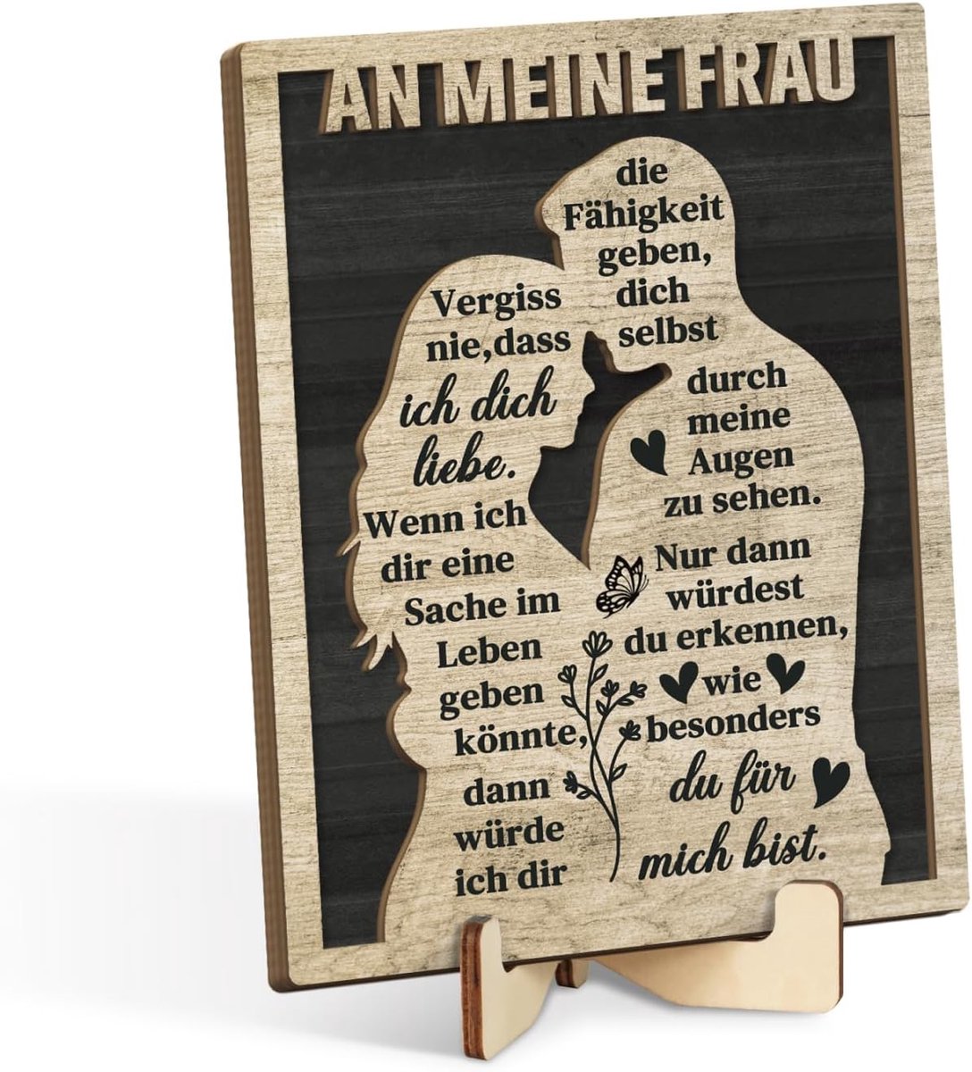 Decor Decoratieve standaard voor mijn vrouw, romantische spreuk met paar-silhouet, tafeldecoratie met liefdesboodschap, cadeau voor echtgenote, trouwdag, Valentijnsdag of verjaardag