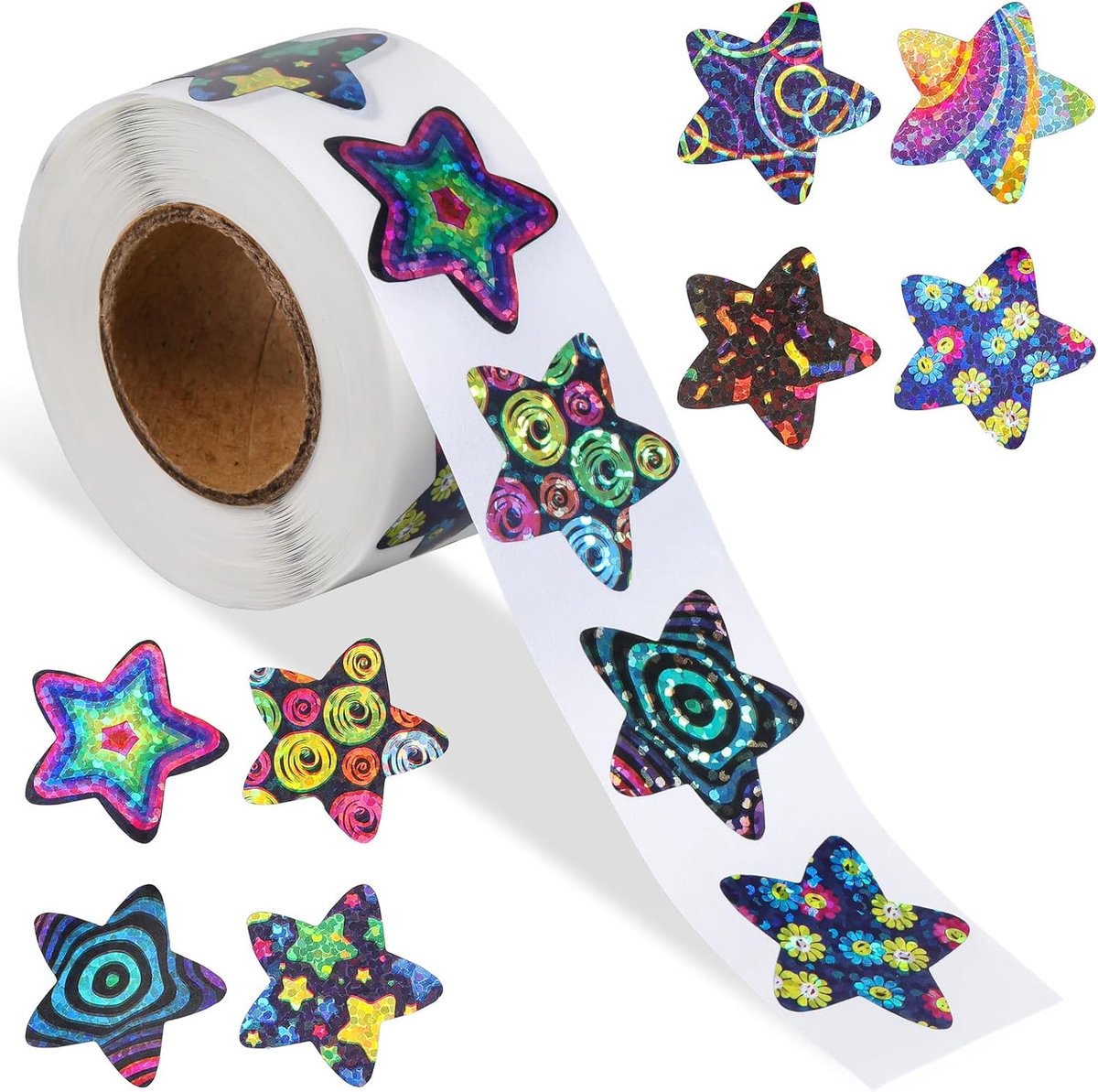 500 stuks Space Star Stickers voor kinderen beloning, kleurrijke pentagram zelfklevende sprankelende planeet stickers zindelijkheidstraining sticker kinderen beloningsrolsticker voor thuis, school