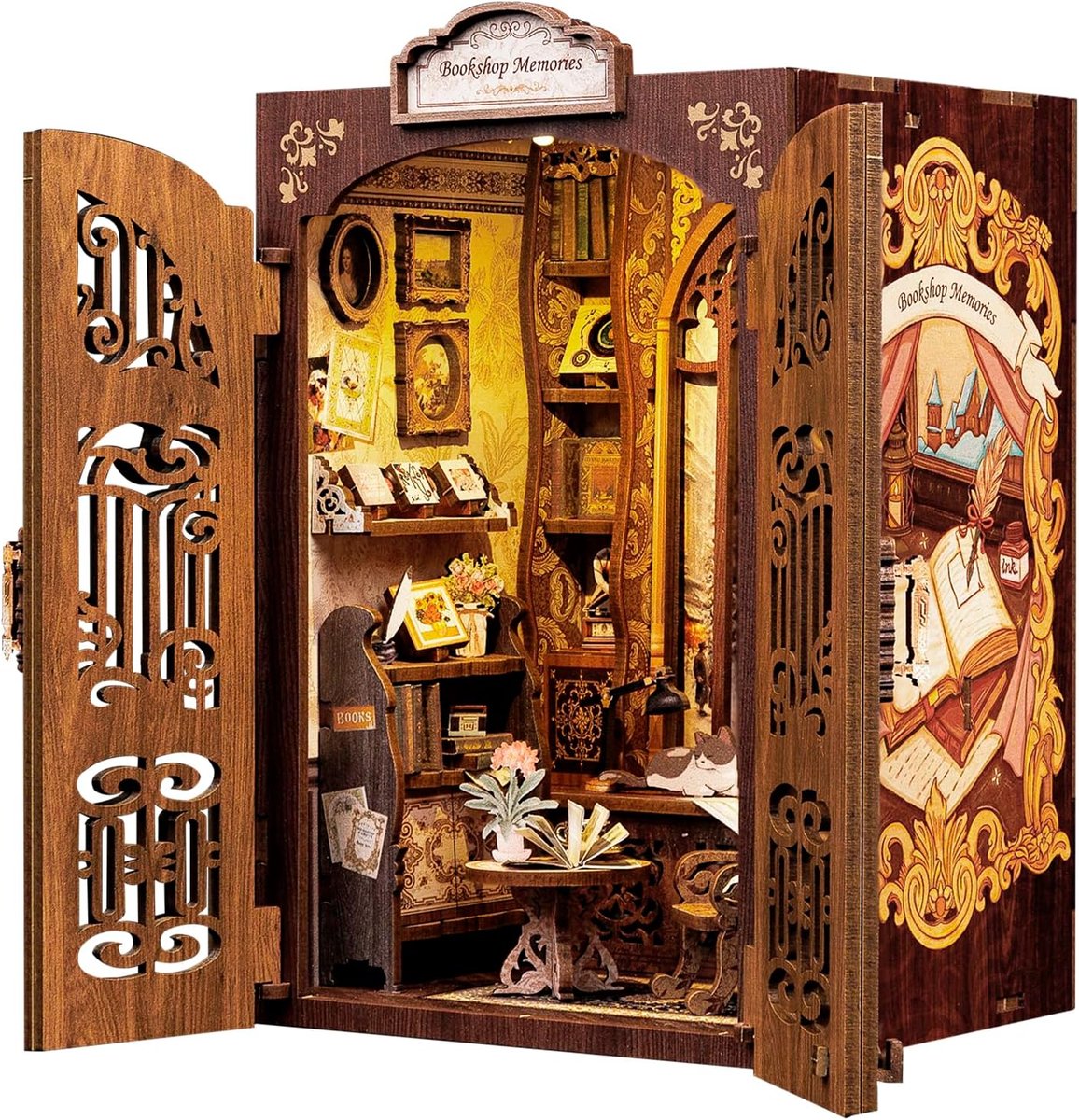 Book Nook - DIY miniatuurpoppenhuis,Met stofhoes en ledverlichting,Bibliotheek-bouwpakket,Voor volwassenen (Bookshop Memories)