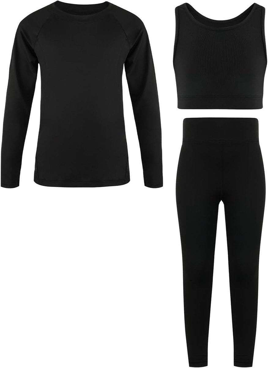 Yogalegging voor meisjes, atletische leggings, trainingsbeha's, set voor kinderen, gym, crop tanktop, activewear, set voor 5-12 jaar