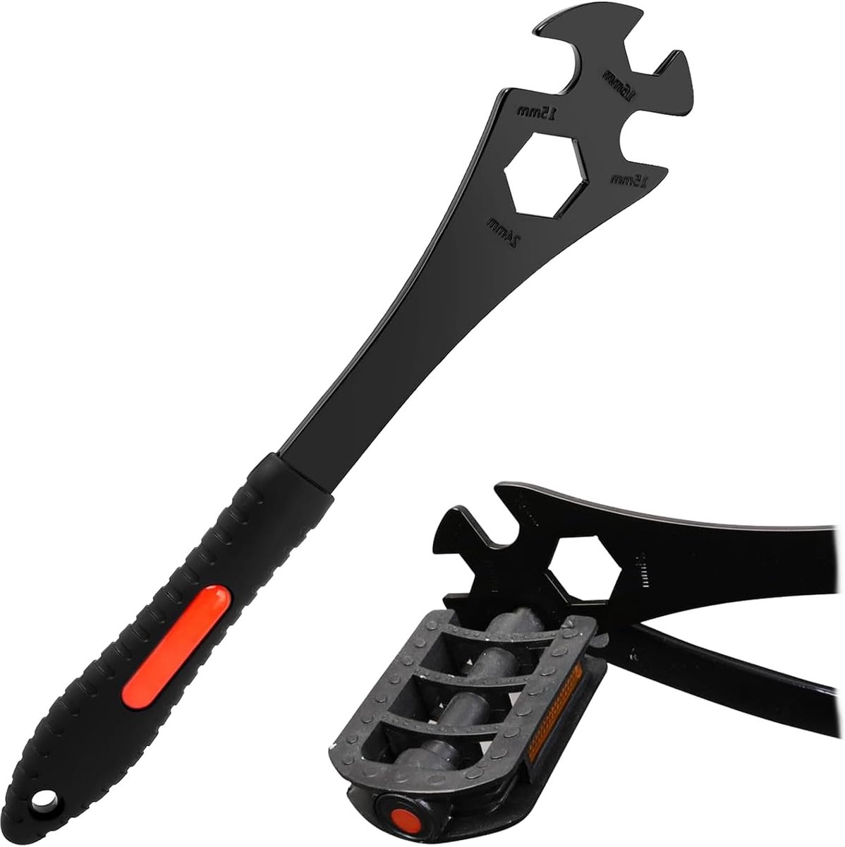 3 in 1 fietspedaalsleutel, 15/16/24 mm pedaalsleutel Multifunctioneel, 323 mm extra lang voor crankarmverwijderaar & crankstelreparatie fietswiel, pedaalnaaf, asmoer, verwijderaar