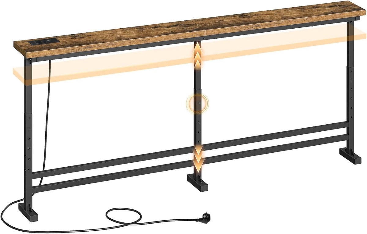 smalle consoletafel, smalle haltafel, 180 cm lange haltafel, 1 AC, 1 USB-A, 1 type C, voor woonkamer, hal, entree, vintage bruin-zwart XCT08CBR