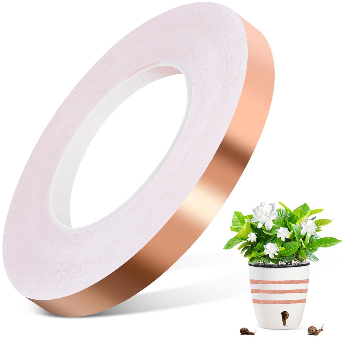 plakband, koperfolie, 10 mm x 25 m, kopertape, EMI-afscherming, koperfolie, slakkenafweer, elektrische bescherming, lassen en aarding, 10 mm x 25 m