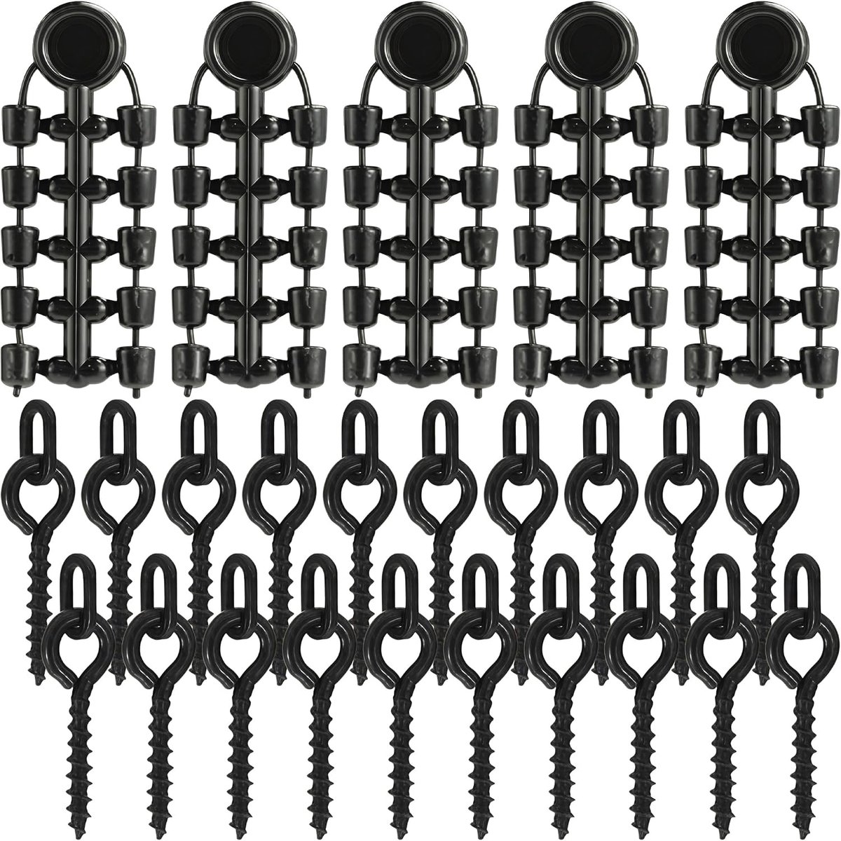 haakschroeven en stopperset, 20 stuks aasschroeven en 50 stuks stoppers, staal en TPR-kunststof