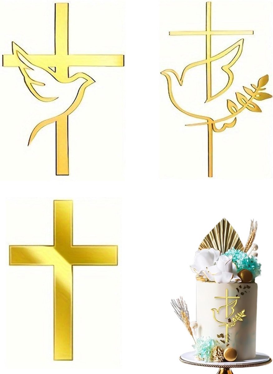 3 stuks taartdecoratie voor communie, pop communie, taart voor meisjes, decoratie voor doop en decoratie met pop en pop voor jongens en meisjes (goud)