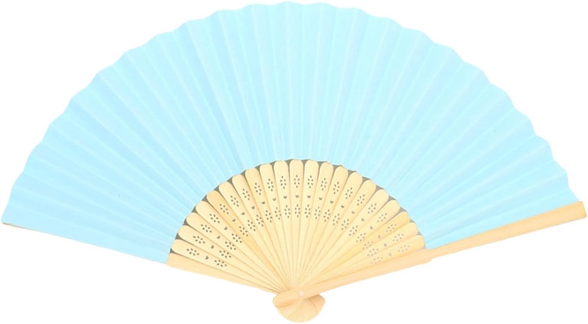 1 x Chinese vouwwaaier, draagbaar, papieren waaiers, lichtblauw, opvouwbare waaiers van bamboe, handgemaakt, zakventilator voor decoratie, huwelijkscadeau, feest, huis