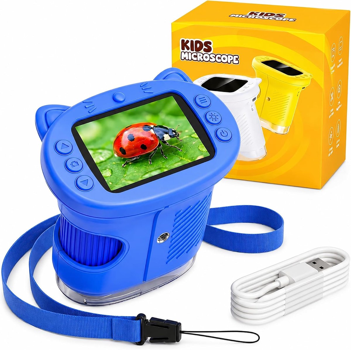 Microscoop voor Kinderen, Digitale 4K Zakmicroscoop met 2,4" IPS-scherm 1000X Vergroting, Elektronische Loep 8 LED Foto Video, STEM Speelgoed Verjaardagscadeau Jongens Meisjes 3-12, Blauw