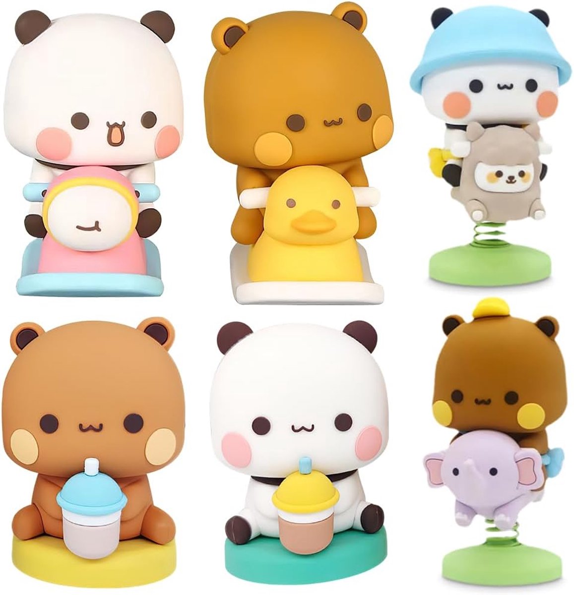 Dudu wiebelfiguur auto, 6 stuks, panda-beer, Kawaii, autodecoratie, ornament, Bubu Dudu, cartoon, panda, beer, figuur, schattige wiebelkop, auto, cadeau voor meisjes en jongens, kantoor