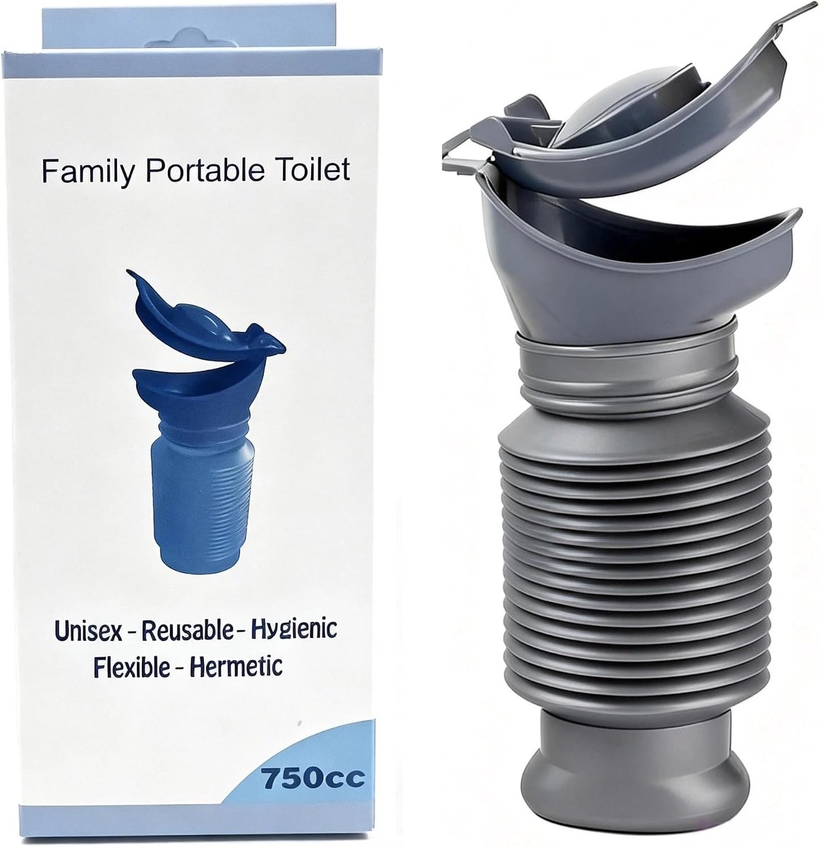 urinoir 750 ml, urinefles voor mannen en vrouwen, herbruikbaar, draagbaar mobiel toilet, unisex noodurinoir voor camping, auto, reizen, file en wachtrijen, zilver