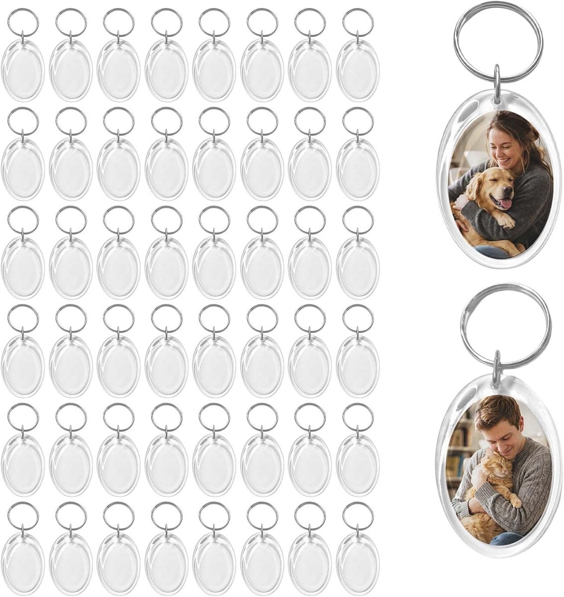 50 Stk Transparante sleutelhanger, acryl sleutelhanger, transparante fotolijst sleutelring, acryl sleutelhanger, heldere sleutelhanger, voor cadeaus voor familie en vrienden, transparant