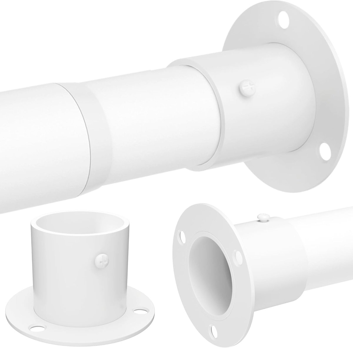 Garderoberail Instelbare Kledingrail met Schroeven en Stopcontacten, Ophangstaaf voor Garderobe en Slaapkamer, 85-235CM/Diameter 32MM, Wit