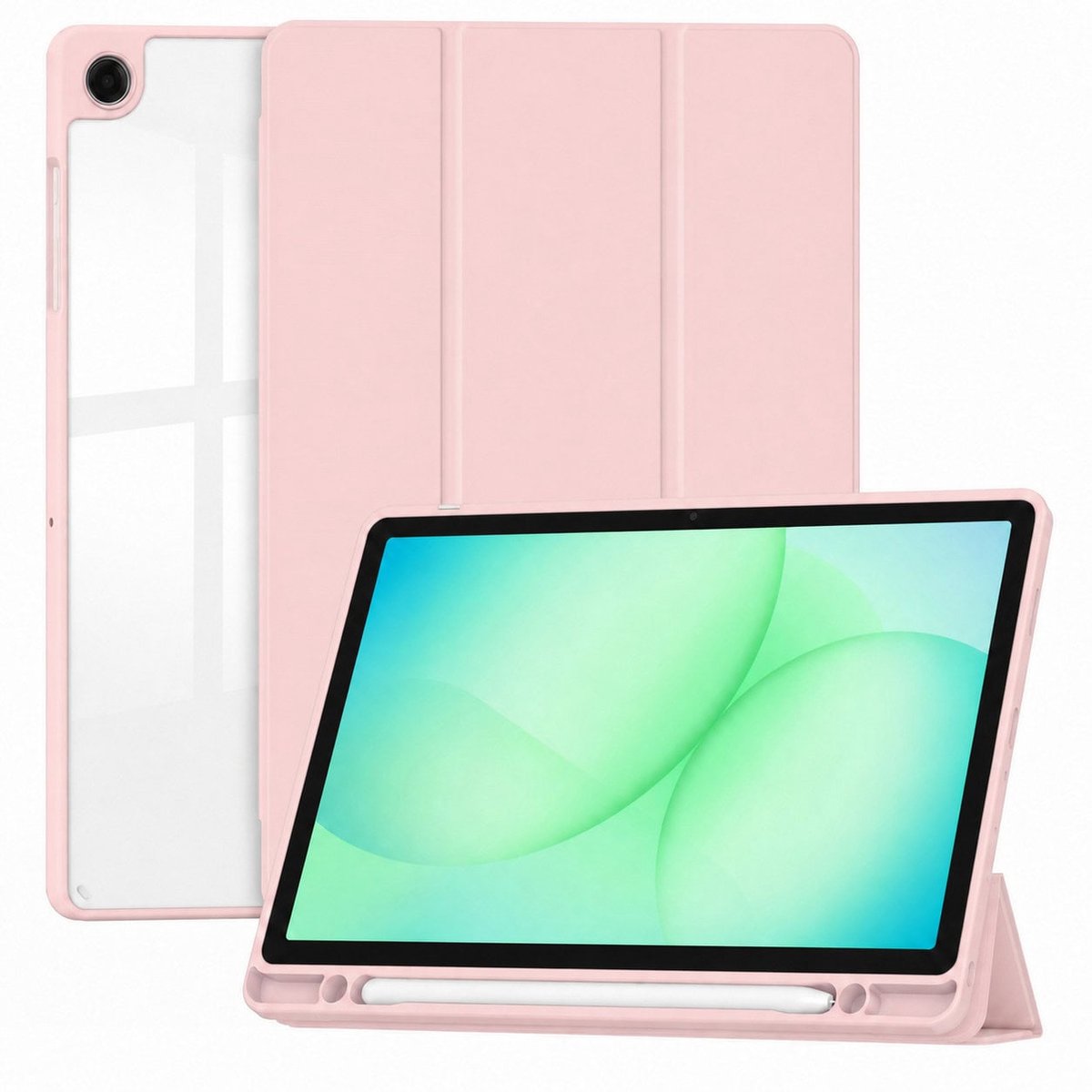 Solidenz Hoes geschikt voor Samsung Galaxy Tab A11 Plus / Tab A9 Plus - Tri-Fold Book Case met Auto-Wake & Pen Houder - Roze