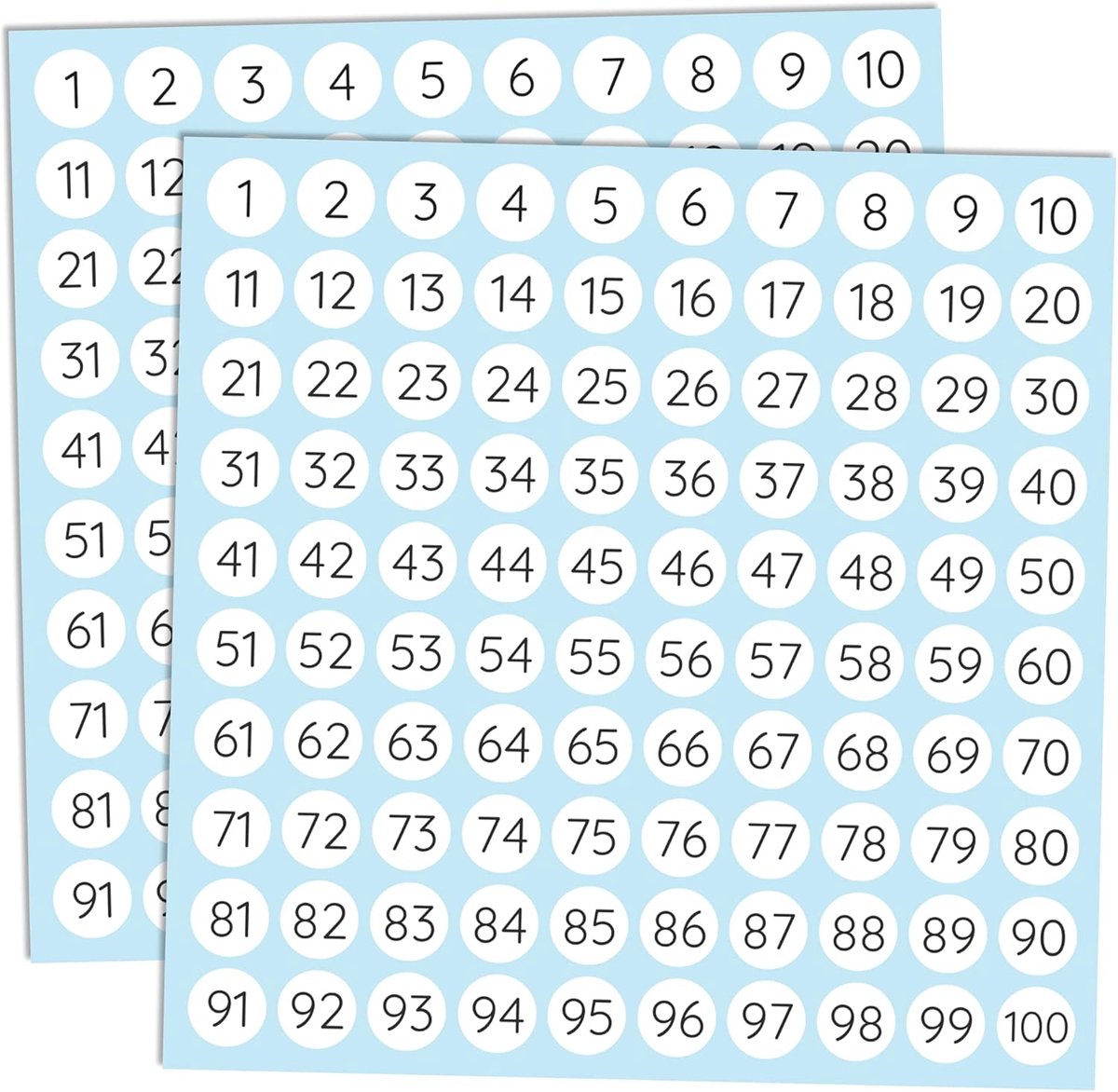 SnelShoppen - 25 Sets van 10mm Genummerde Stickers, Kleine Ronde Nummer Labels Wit - 1-100, 2500 Stuks voor Organisatie en Labelen