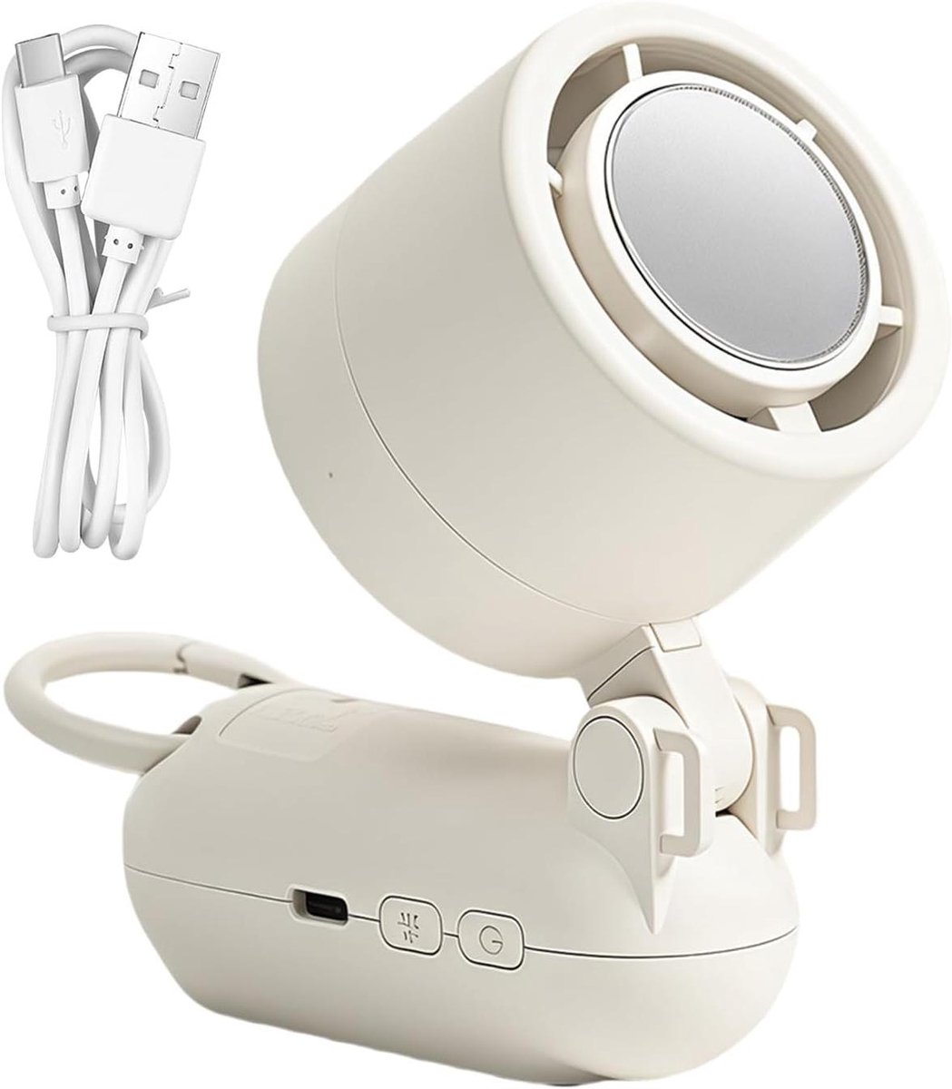 Draagbare Ventilator - Handventilator Oplaadbaar - Persoonlijke Koeling - LED Display - 17.8 cm - Wit