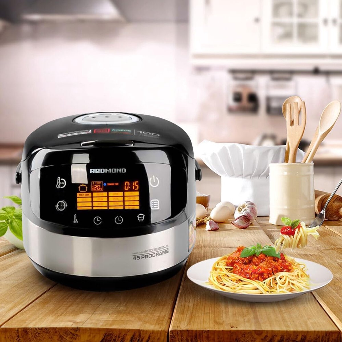SnelShoppen - Multivarka Rijstkoker 5 Liter Zwart/Zilver met 45 Kookprogramma's, Automatische Kookfuncties, Perfect voor Groenten, Vlees, Vis en Babyv