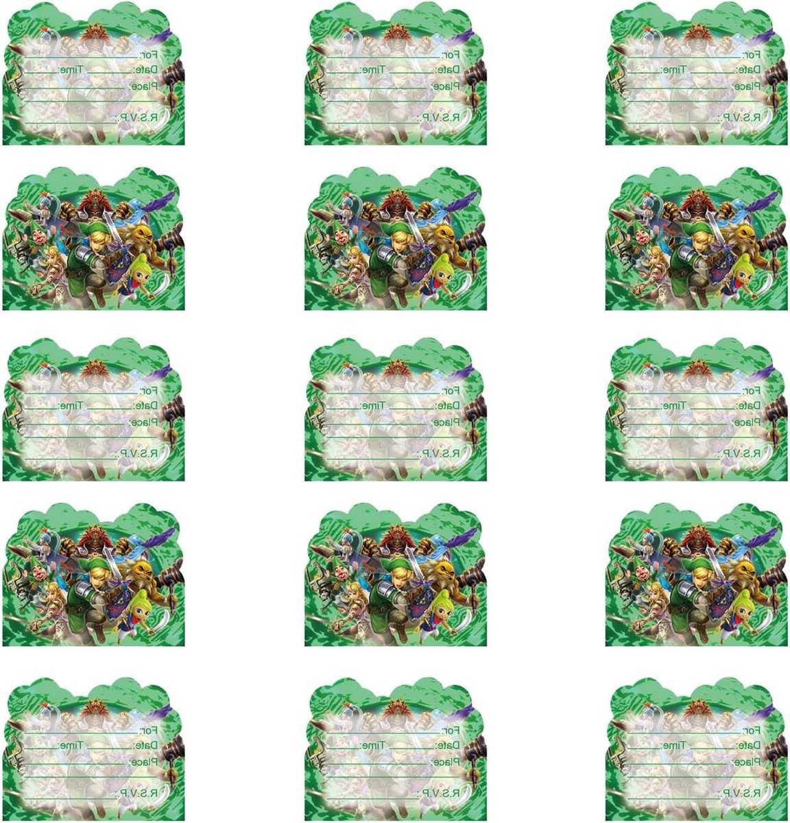 Zelda Uitnodigingskaarten - Feestkaarten Verjaardagskaarten - Kinderfeest Organiseren - Klassieke Cartoon Elementen - 10 stuks - groen