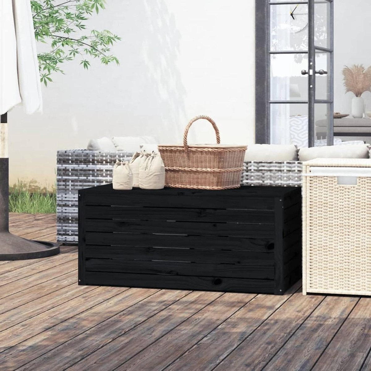 Tuinkist Hout - Opbergkist Tuin - Tuinspullen Opbergen - Robuust En Stabiel - 101 x 50.5 x 46.5 cm - Zwart