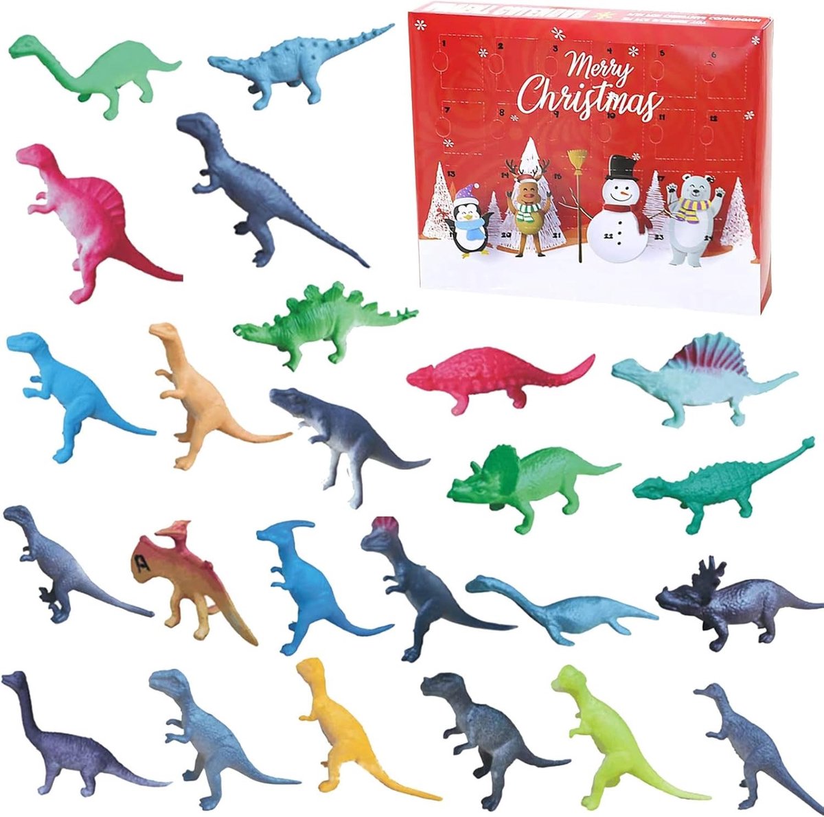 Dino Adventskalender 2022 voor Kinderen, 24 Delen met Tyrannosaurus Rex en Triceratops, Perfect als Kerstcadeau voor Jongens en Meisjes