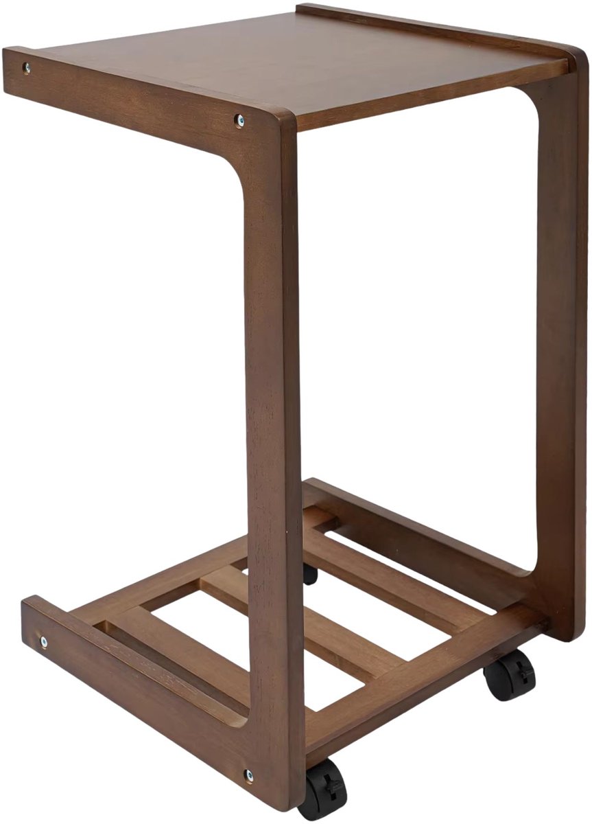 Happiq Rolling Side Table C Table - Verplaatsbaar Ontwerp met Remwielen, Als Bijzettafel - Invullen - Massief Hout Bruin