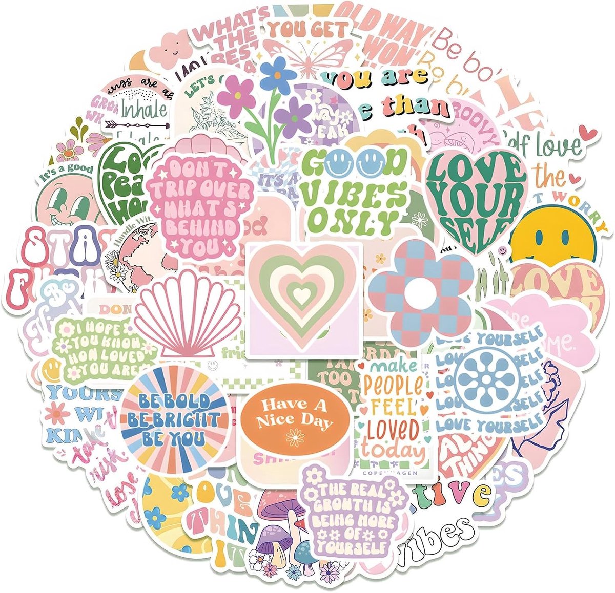 100 stuks Deense pastelstickers, kleurrijke schattige esthetische stickers, waterdicht, voor waterflessen, laptops, dagboeken en telefoonhoesjes, motivationele quotes voor jongeren, meisjes en vrouwen