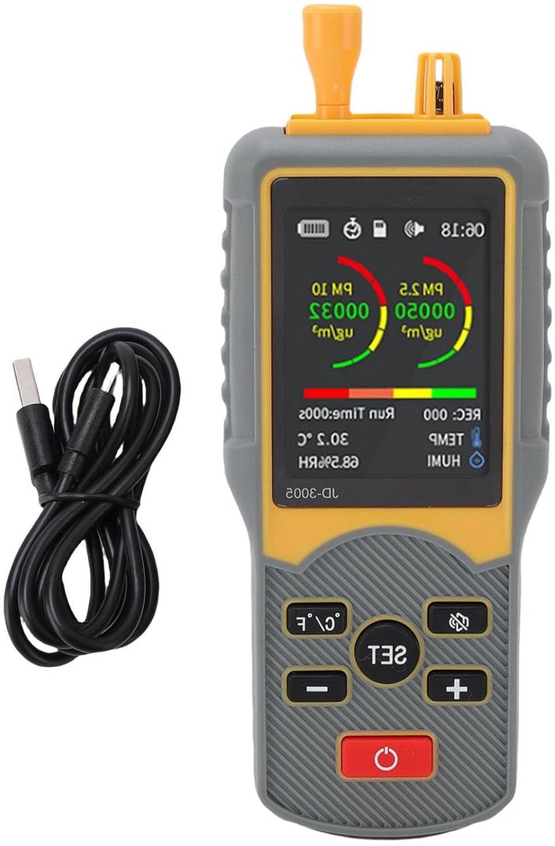 Luchtkwaliteit Detector - Partikelmeter Luchtmeter - Luchtkwaliteit Meten - 5 Kanalen Detectie - 0.3um 2.5um 10um - Zwart