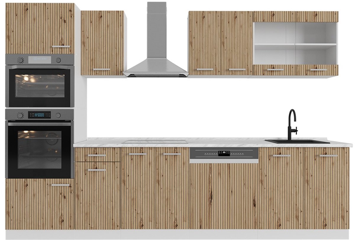 Vicco R-Line Complete keukeneenheid – 300 cm met hoge kast, zonder werkblad Artisanaal eiken/wit