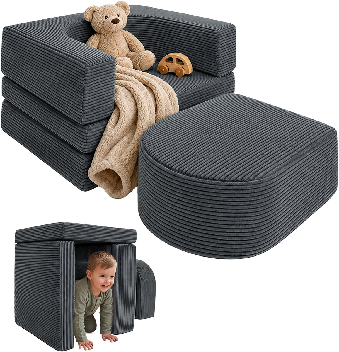 Speelbank kind - modulair - kinderfauteuil - antraciet