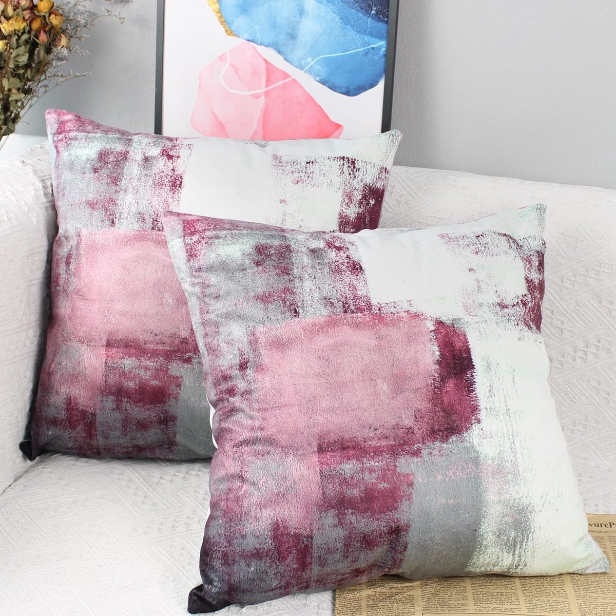 Omgoods - Set van 2 Velvet Kussenhoezen 50x50cm in Roze-Paars