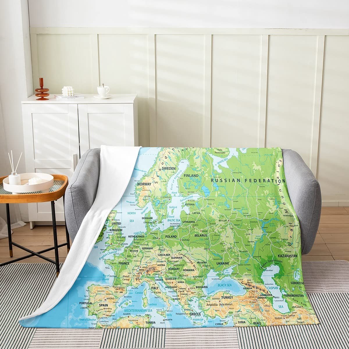 Omgoods - Fleece Throw Blanket met Wereldkaart voor Kinderen