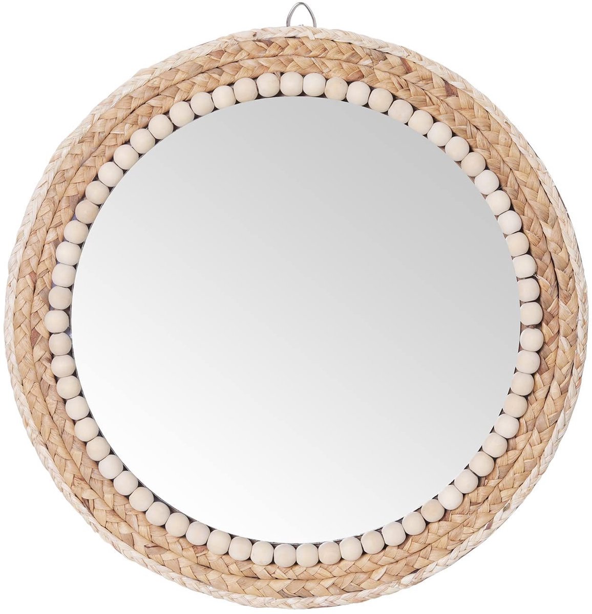 Omgoods - 15 Inch Ronde Wandspiegel met Rieten Rand voor Decoratie