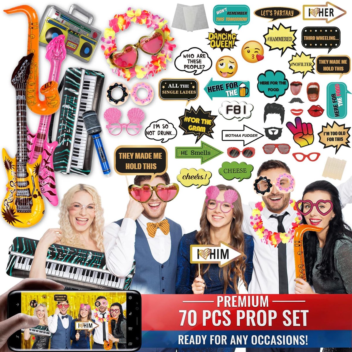 Omgoods - Set van 70 Fotobooth Props voor Feestjes