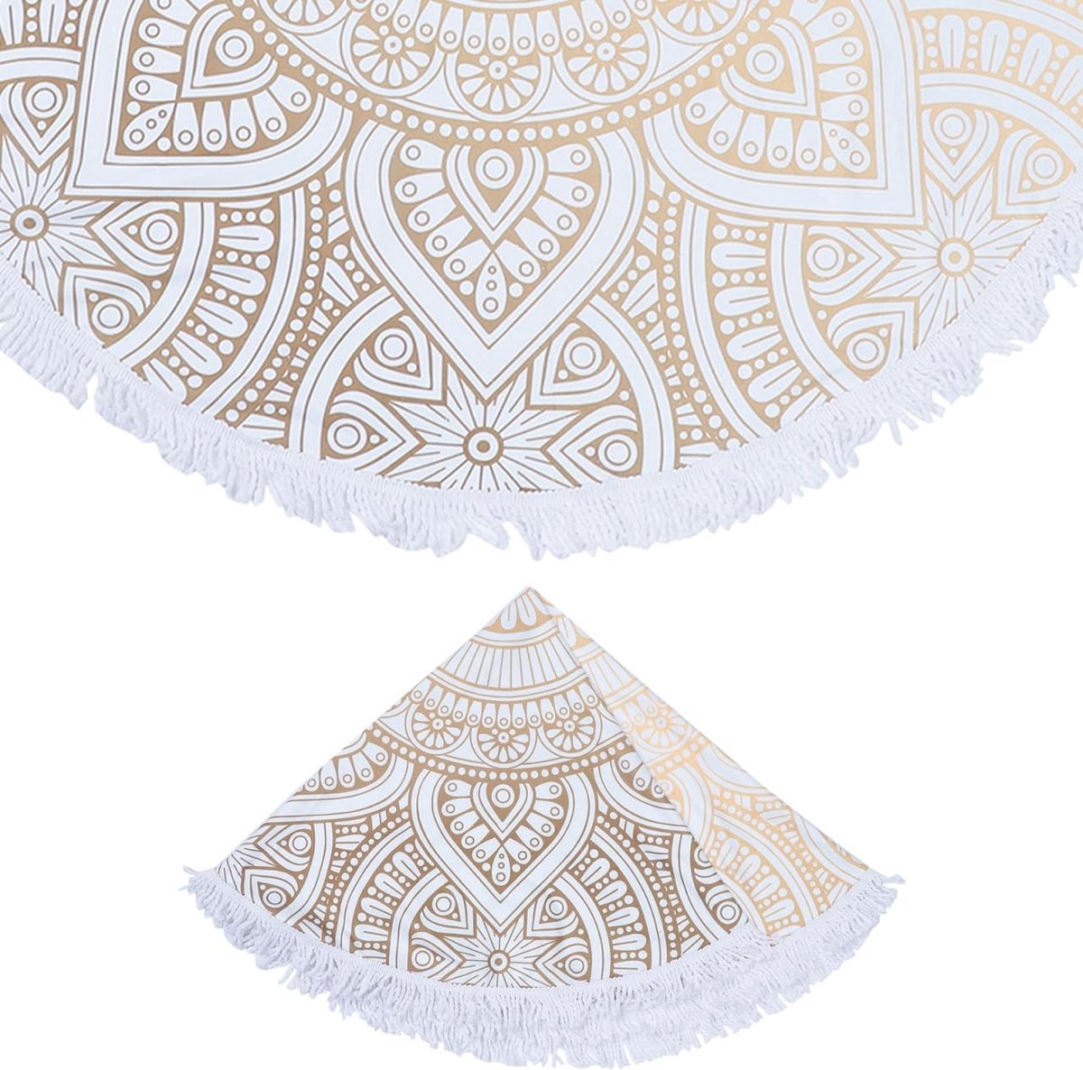 Omgoods - Grote Ronde Strandhanddoek van Microvezel met Mandala Print