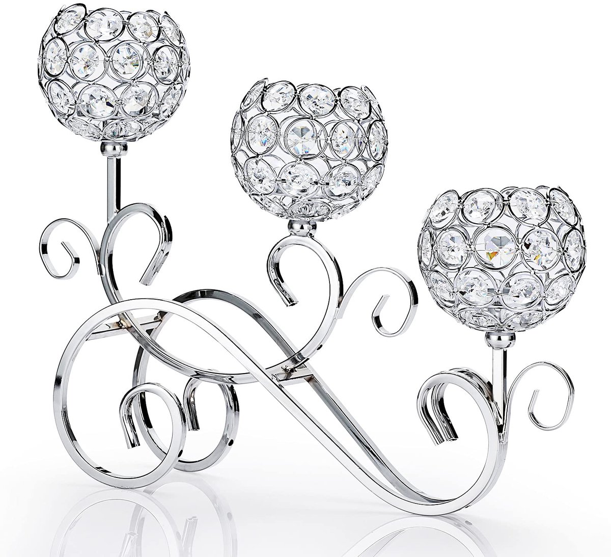 Omgoods - S-vormige Kandelaar met 3 Armen van Kristal en Glas - Decoratieve Theelichthouder