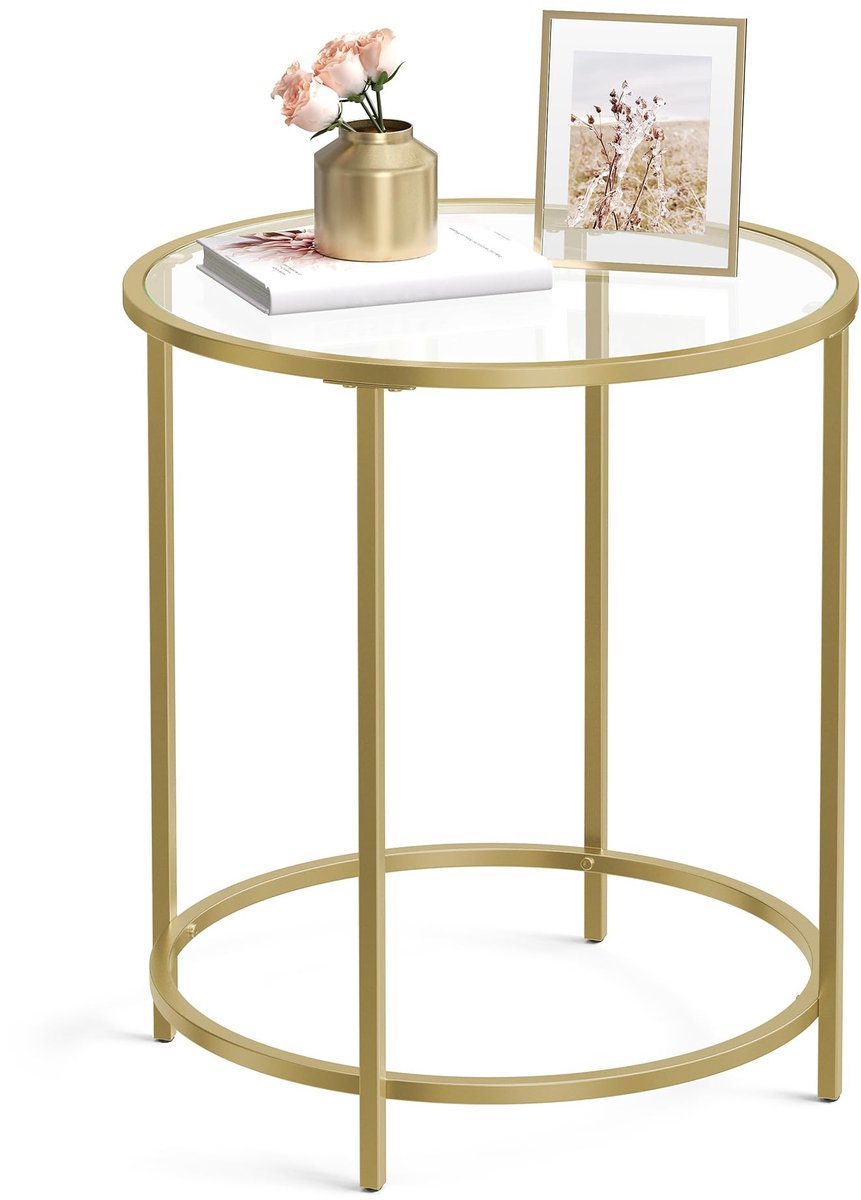 Omgoods - Ronde Bijzettafel van Glas met Metaal Frame, 50 cm