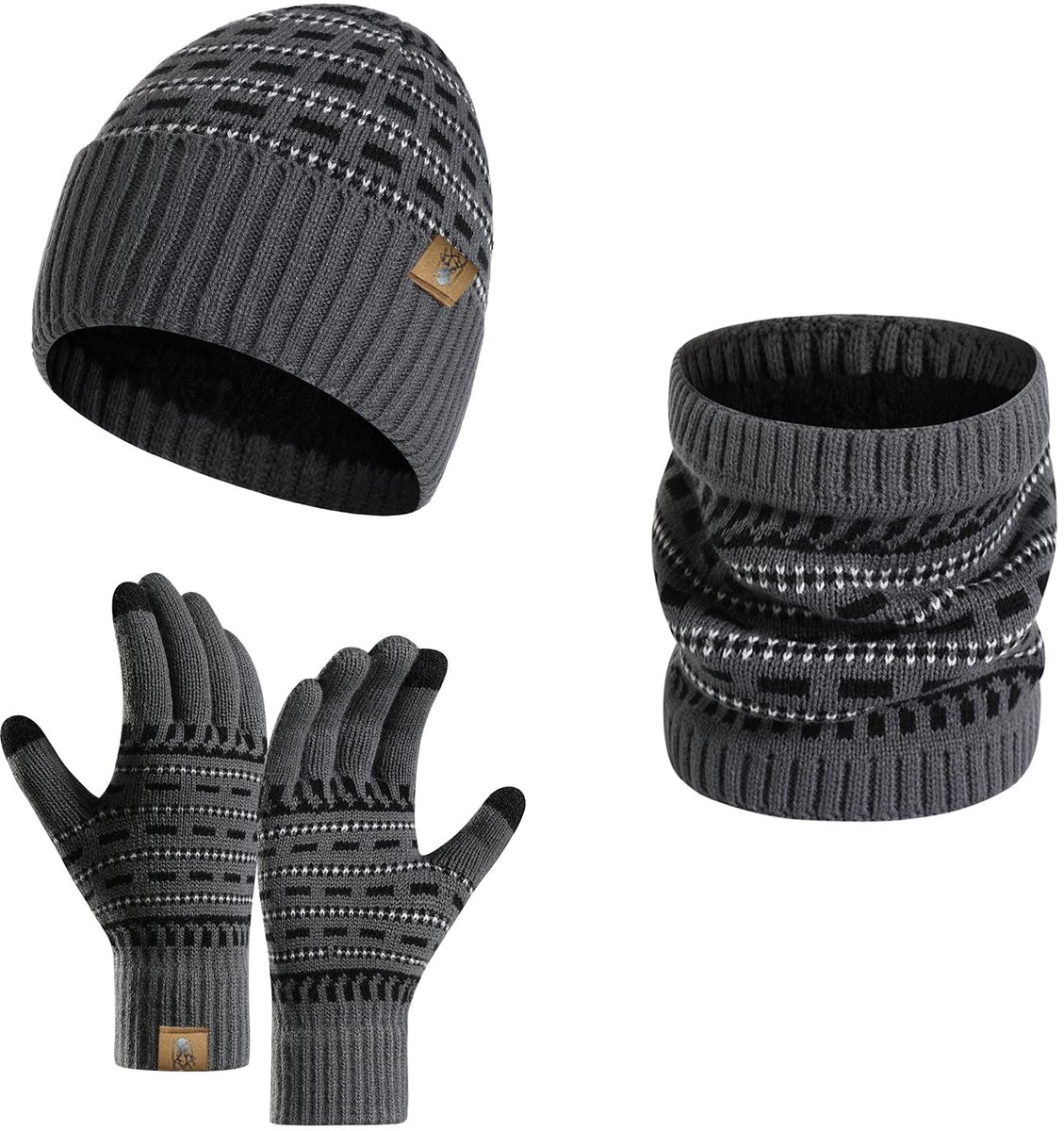 Omgoods - Set van 3 Winter Beanies, Sjaal en Handschoenen