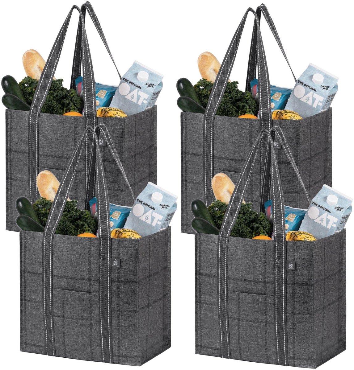 Omgoods - Set van 4 Herbruikbare Winkeltassen met Voorvak