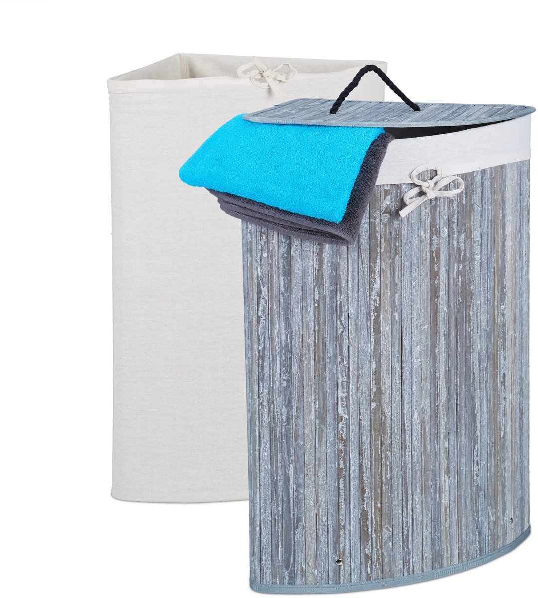 Omgoods - Vouwbare Bamboe Hoekwasmand met Deksel, 60 Liter