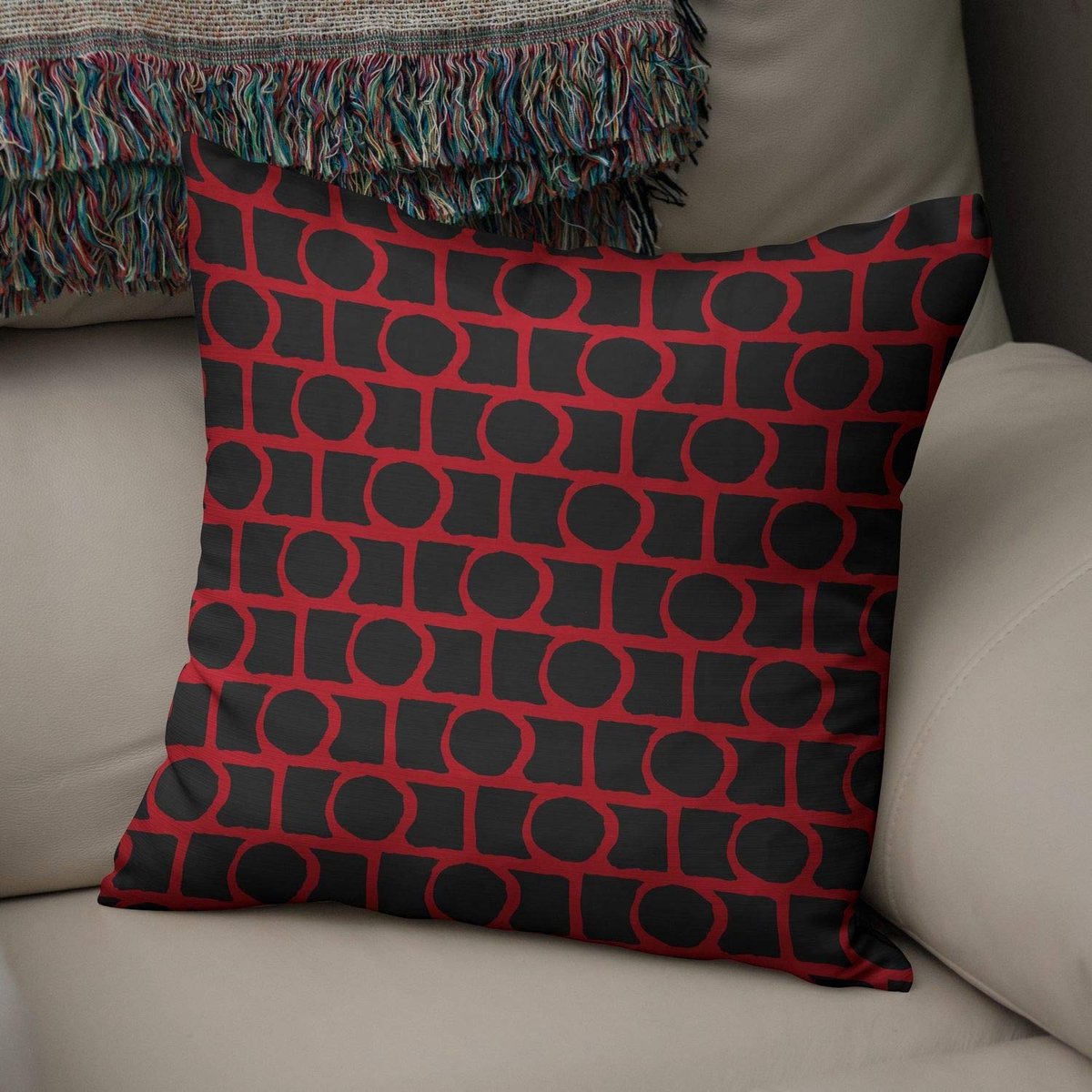 Omgoods - Decoratieve Kussensloop in Rood en Zwart 50x50 cm