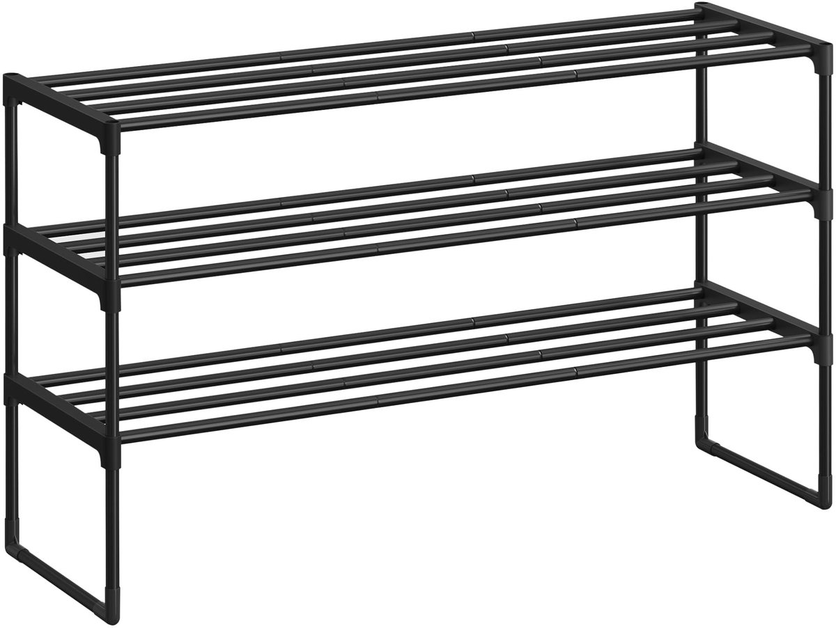 Omgoods- Schoenenrek Metalen - 3-plank - Stapelbaar - 12-15 Paar - Eenvoudig te Monteren - Betrouwbaar en Stabiel - Schoenopberger
