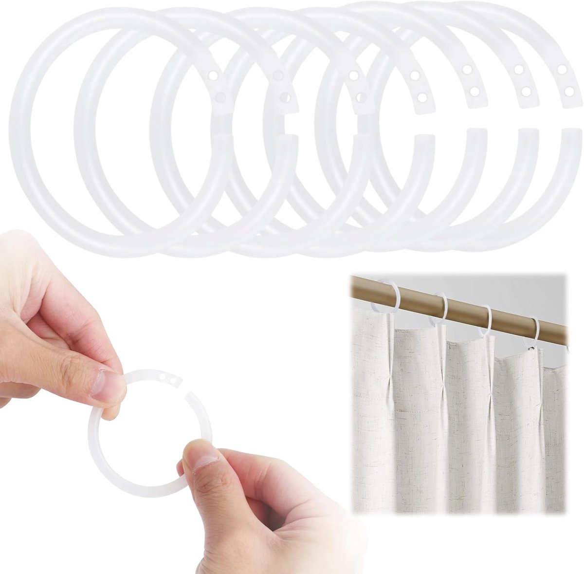 SnelShoppen - Pack van 100 Gordijnringen, Duurzame Gordijnringen Type O, Plastic Gordijnringen, Herbruikbare Ringen voor Meeste Gordijnstangen (Wit)