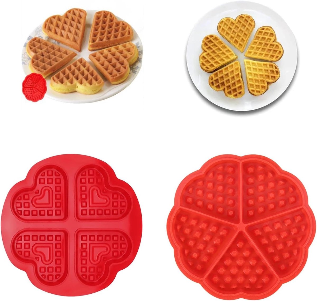 SnelShoppen - 2 Stuks Silicone Wafelvormen, Herbruikbare Silicone Bakvormen, Wafelvorm voor Airfryers in Rood Hartvorm, Geschikt voor Wafels en Taarte